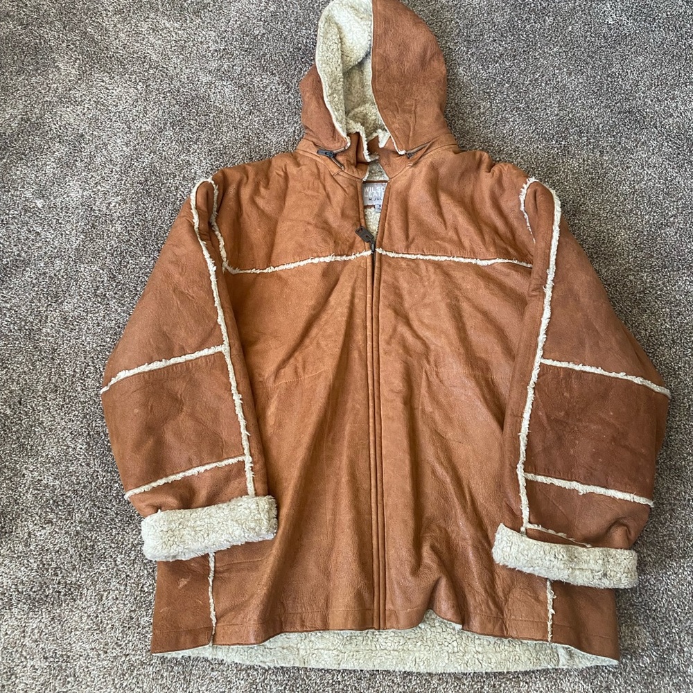 Wilson’s hooded real leather coat with wool liner XL